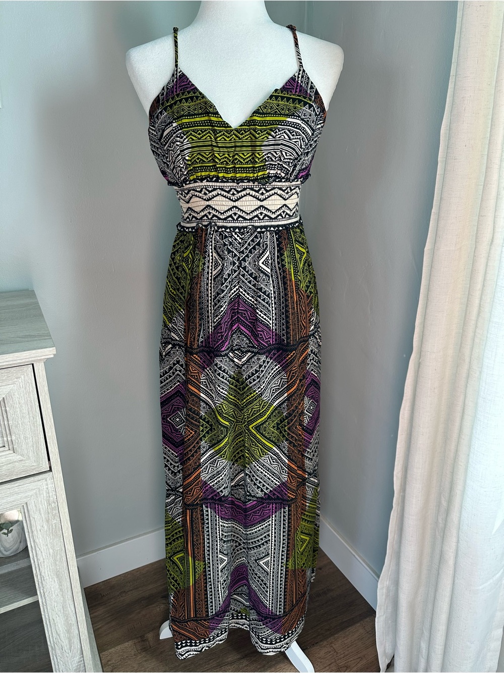 ECI Women’s Maxi Dress, Ethnic, Tribal, Geometric,‎ Bold, Y2K, Bohemian, Size 14